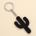 Bohemian beaded cactus keychain pendant with high-quality black seed beads and silver ring - Black