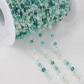 Handmade Bohemian copper chain with light green and white crystal square beads for DIY jewelry - Silver (Square Bead) / 1 Meter/Pack / Green