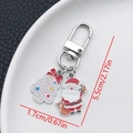 Cute Christmas keychain featuring Santa Claus and pink tree in enamel gold finish - ER844-White K Enamel Christmas Gift Santa Tree U-shaped Keychain