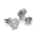 Silver hexagonal stud earrings with sparkling pave rhinestones and butterfly backs - Silver Hexagon Pave Style (KE85127-KPD)