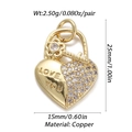 Detailed view of heart-shaped copper pendant with Love You engraving and cubic zirconia - Dbn155-08 / 18K Gold