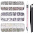 Detailed nail art rhinestone set with three storage boxes, wax picker pen, and tweezers - 5-Piece Combination Set