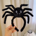 Schwarzer Plüsch-Spinne-Haarreif mit besticktem Gesicht für Halloween-Partys und Kostüme - Spinnen-Haarband
