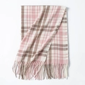 Pink and brown plaid scarf with tassels, thick winter neck warmer for women and couples - 65*200cm / Pink & Beige Plaid