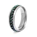 6mm silver stainless steel spinner ring with iridescent rainbow curb chain inlay - Size 6 / 6mm Rainbow