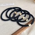 Set of 5 black high-elastic hair ties with minimalist gold metal buckle accessories - Temperament Black