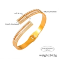 Golden titanium steel open cuff bracelet with double row rectangular Czech diamonds - Z156-Geometric Rectangle Zirconia-Gold Color