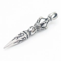 Vintage titanium steel vajra pendant with ruby accent in a polished silver-grey finish - Vajra Pendant Without Chain (KP119901-MI)