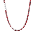 Vintage silver chain necklace featuring emerald-cut deep red zircon stones for women - Silver Base Red Baguette Zircon (KN234322-KFC)