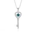 Collana a chiave a cuore in argento con pietra di moissanite blu centrale vivace - Argento 925 / Moissanite pietra verde oro bianco