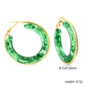 Orecchini a cerchio dorati in resina marmorizzata verde e acciaio inossidabile - Verde Scuro (EA32910JG)