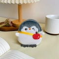 Dettaglio portamonete in peluche a forma di pinguino grigio con tracolla a mela in interno - Portamonete Pinguino Grigio - Mini Borsa Mela