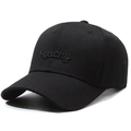 Black cotton baseball cap with Peachy embroidery shown from a 45-degree angle - Black (Black Embroidery)