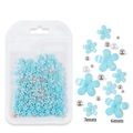 Light blue five-petal nail charms with silver beads in 3mm and 6mm sizes - Lake Blue Flower With Silver Bead