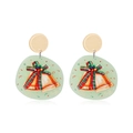 Festive Christmas bell earrings with green acrylic and red plaid bow details - Yellow Bell