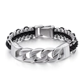 Herren retro mehrlagiges Armband mit silberner Panzerkette und schwarzem Nylonseil - Ketten-Stil (KB87978-BD)