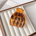 Dettaglio di elegante molletta per capelli in resina tartarugata su un portagioie in velluto - Ambra Lucido