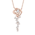 Elegante collana a croce in oro rosa con moissanite, design floreale e frangia di diamanti - Collana a Fiore di Rosa / Oro rosa