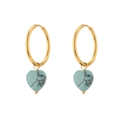 Golden hoop earrings with heart-shaped turquoise stone charms in retro luxury style - Turquoise (Gold-25mm Hoop)