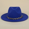 Chapeau fedora en laine bleu roi pour femme avec ruban léopard et boucle dorée - M (56-58cm) / Bleu