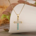 Collana con croce placcata oro 18 carati con pietre di zircone bianche e blu - Croce d'oro con zirconi bianchi e blu