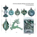 22-piece olive green Christmas ornament set with glitter and matte finishes on white background - Christmas Ball Gift Box Le-13 (green)