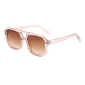 Retro square double bridge sunglasses with transparent pink frame and tea gradient lenses - Champagne Frame / Tea Lens