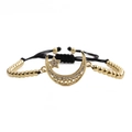 Adjustable gold star and moon bracelet with zircon pavé on black braided cord - Moon Star with Black Rope
