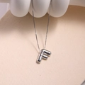 Polished silver Puffy Letter F pendant on a fine box chain necklace for women - Letter F - Silver