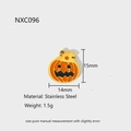 Detailed view of 15mm gold pumpkin charm in stainless steel with measurement data - NXC096-Gold Pumpkin