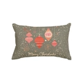 Gray linen Christmas lumbar pillow cover with red ornaments and Merry Christmas text - Style V (Single-sided)