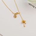 Golden titanium steel necklace with Fu character pendant and small gourd tassel - Gourd Fortune Pull-out