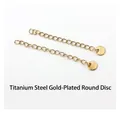 Macro detail of gold plated stainless steel extension chains with S.Steel round tag - No Clasp Round Plate Extension Chain (18K Gold)