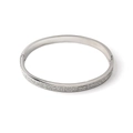 Silver stainless steel bangle with three rows of sparkling rhinestones and hinge closure - Silver