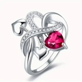S925 silver ring for women with heart-shaped red gemstone and hollow design - US 5 / White Gold (Red Main Stone)