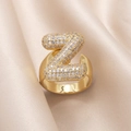 Adjustable gold plated open ring with micro-paved cubic zirconia letter Z - Small / Letter Z
