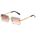 Luxurious rimless rectangular sunglasses with gold snake-shaped metal temples and brown lenses - Gold Frame Double Tea