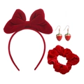 Set détaillé de serre-tête à nœud en velours rouge, chouchou et boucles fraises - 5# Ensemble Serre-tête + Boucles d'Oreilles + Choucou