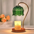 Green glass bud lamp shade scented candle warmer with wooden base and golden arm - Green Glass Shade + Walnut Base / Knob Dimming / US Plug