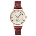 Women's rose gold quartz watch with red magnetic mesh band and textured white dial - Red