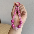 Handmade beaded keychain in pink and clear acrylic flowers for phone or bag charm - Pink Flower Set