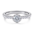 Elegant S925 sterling silver four-prong round zircon ring with side diamond accents - Tl-379