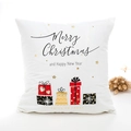 Funda de cojín navideña blanca con texto dorado y gráficos de regalos festivos - 45*45cm (Con Núcleo 400g) / 2-Cajas de Regalo de Año Nuevo