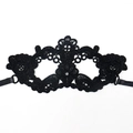 Elegant black lace masquerade mask with intricate crown pattern and ribbon ties - Flower Style