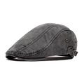 British vintage flat cap in dark grey washed cotton with adjustable side buckle - Black