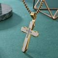 Colgante de cruz de acero inoxidable cepillado en oro y plata para caballeros - Colgante de Oro y Acero con Cadena de Bolas Dorada