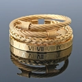 Three-piece set of gold stainless steel bracelets featuring Roman numerals and crown charms - Crown Head Gold Set