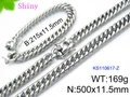 Conjunto de cadena cubana de plata pulida con collar y pulsera de 11,5 mm de ancho - 21.5cm / 12mm Color Acero