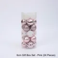 Rosa und weißes 6cm Weihnachtsball-Set mit 24 Kugeln in einem klaren Geschenkzylinder - 6cm Geschenkbox Stil / Rosa - 24 Stk
