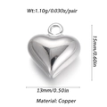 Dettaglio dimensioni ciondolo a cuore argento con altezza 15mm e materiale in rame - Ysn024-9 / Oro 18K
